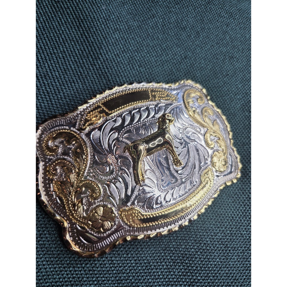 Vintage Large Champion Goat Show Buckle Silver Gold Two-Tone Zinc Alloy